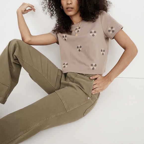MADEWELL CASTLEROCK HEXAGON EMBROIDERED ORGANIC COTTON CROPPED TEE TOP - Picture 1 of 4